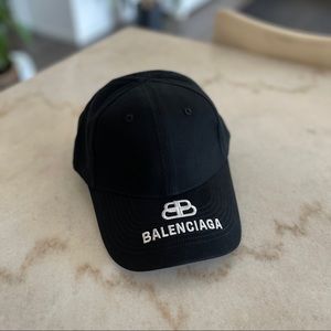 SOLD BALENCIAGA BB Brim Black Cap White Logo Hat Cotton Large Unisex Mens Womens